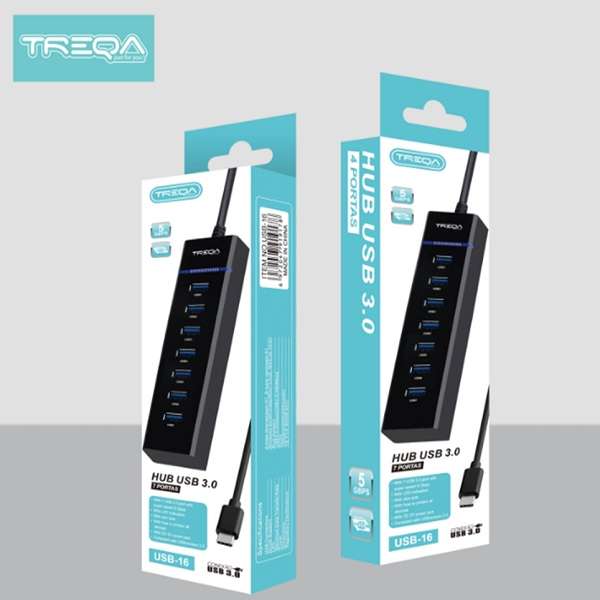 Treqa USB-16 Type-C 7-Port USB Hub with LED Indicator