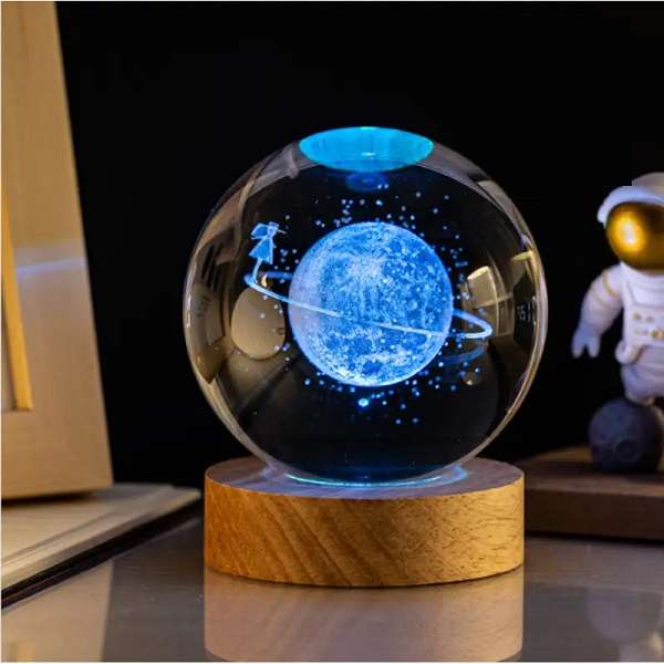 PM-162 3D Crystal  Girl &amp; Planet Scene with LED Base USB Powered