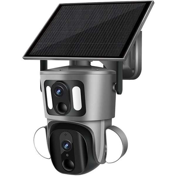 4G 2MP Full Color Night Vision Dual Lens Solar Powered Camera With PIR, 2-Way Audio And Mic