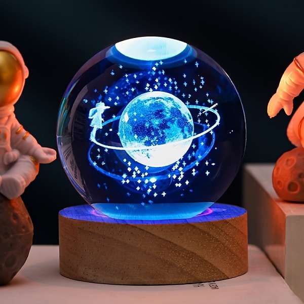 PM-162 3D Crystal  Girl &amp; Planet Scene with LED Base USB Powered