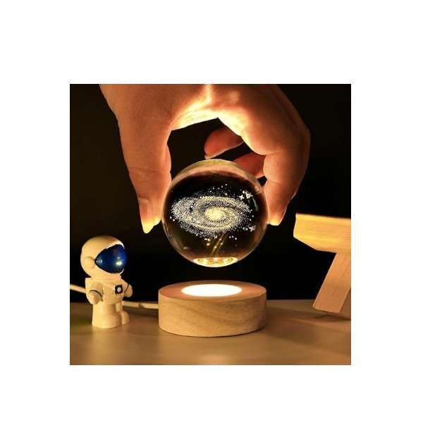 PM-163 3D Solar System Crystal Ball Night Light USB Powered with Wooden Base