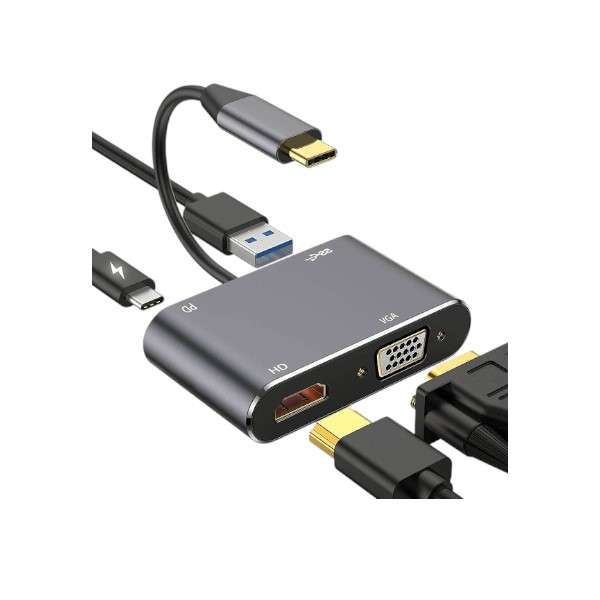 Tangka TK-H138  4-in-1  Hub Adapter USB-C to HDMI, VGA and USB 3.0