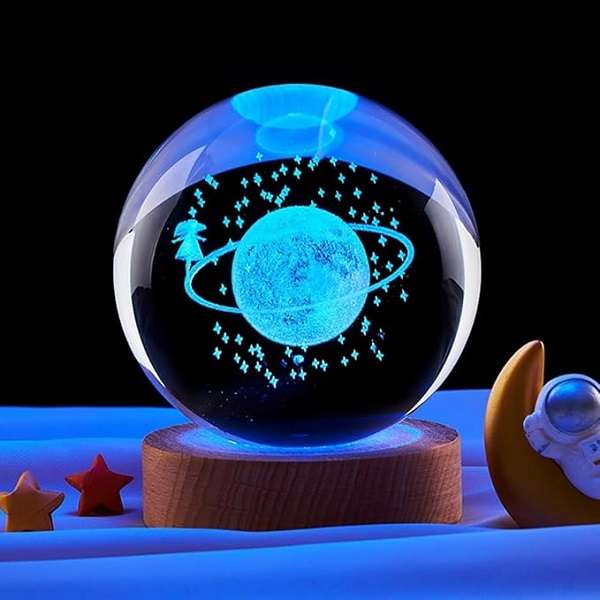 PM-162 3D Crystal  Girl &amp; Planet Scene with LED Base USB Powered