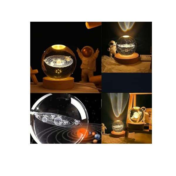 PM-163 3D Solar System Crystal Ball Night Light USB Powered with Wooden Base
