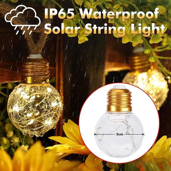 Aerbes AB-TY248-1 Warm White 8M Solar Round Bulb String Light 1200mah Battery