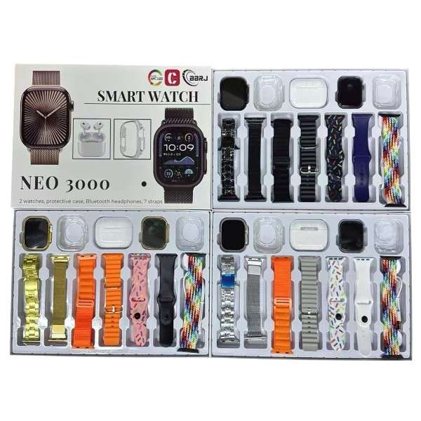 NEO-3000 12 in 1 Smart Watch Set with 7 Inter-changeable Straps ,2 Watch Heads, Bluetooth Earphon...
