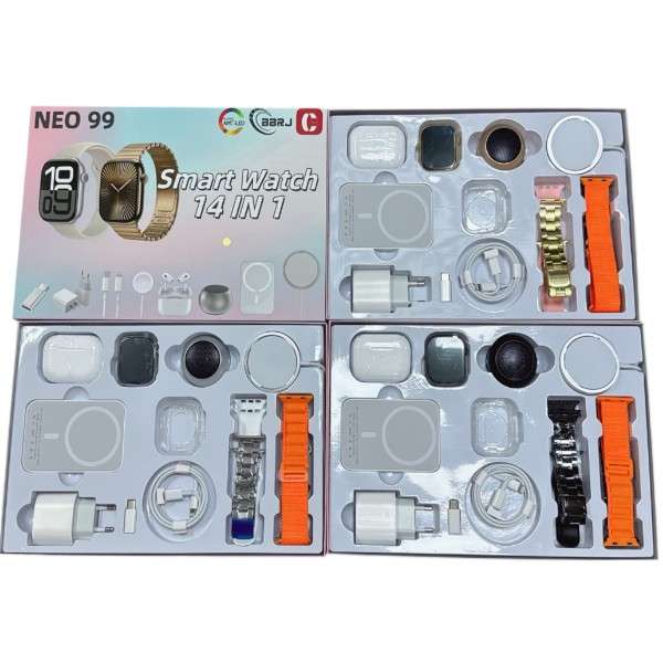 Neo 99 14 in 1 Smart Watch Set with Wireless Charger Powerbank 5000mah, 4 Straps, Wireless Charge...