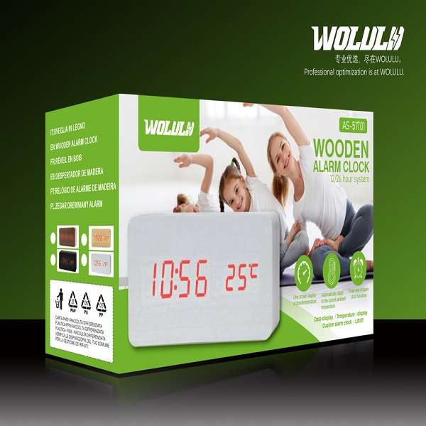 Wolulu AS-51701 Digital Wooden Alarm Clock with Temperature Display