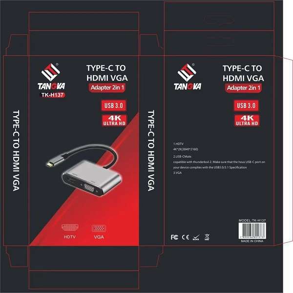 Tangka TK-H137 Type-C Male to HDMI and VGA Female Adapter Cable