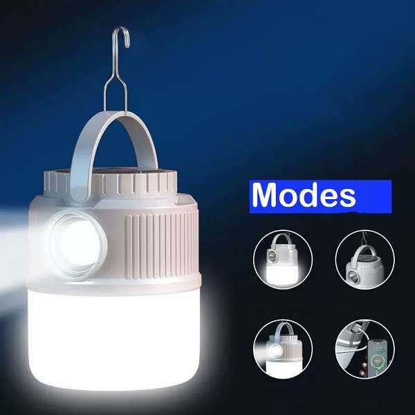 1831336 Dual Light Mode Rechargeable Solar LED Camping Lantern With Hook