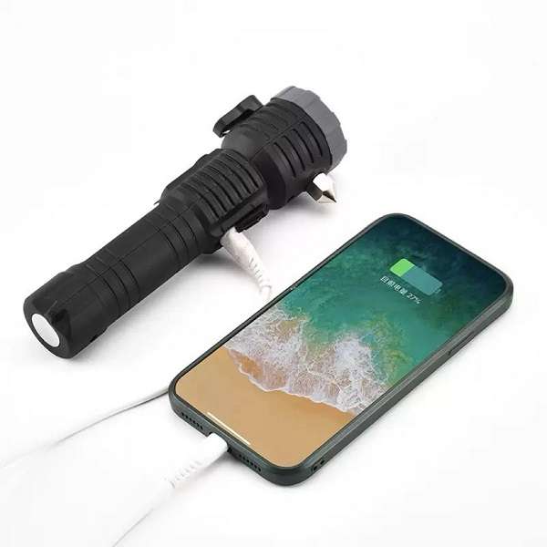 FA-101 All-in-One Tactical Flashlight With Rechargeable Battery And Safety Hammer