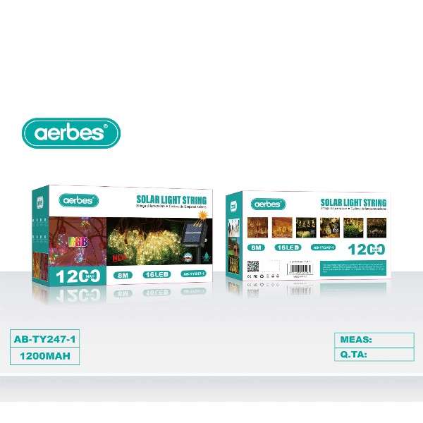 Aerbes AB-TY247-1 RGB 8M Solar Bulb String Light 16 LED Bulbs 1200mah Battery