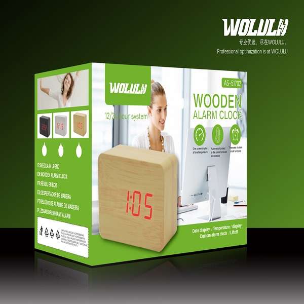 Wolulu AS-51702 Digital Wooden Alarm Clock with Temperature Display