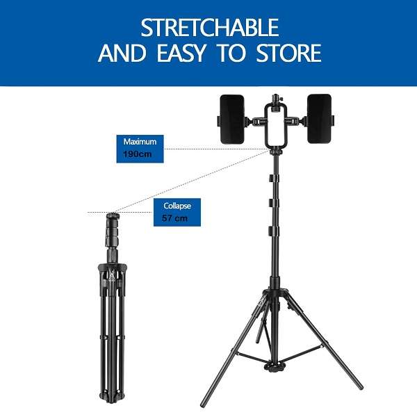 PM-201 1.9M Tripod Stand With Two Phone  Holders