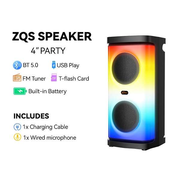 Sing-E ZQS4298 4" RGB Bluetooth Karaoke Speaker 1800mAh Bass Boost + Wired Mic