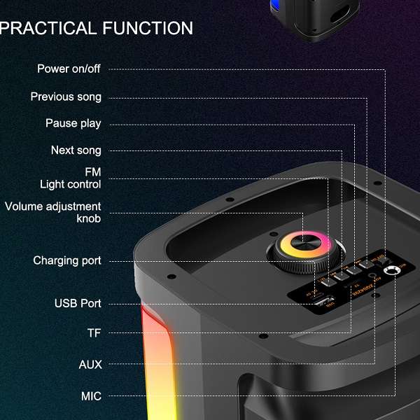 Sing-E ZQS4298 4" RGB Bluetooth Karaoke Speaker 1800mAh Bass Boost + Wired Mic