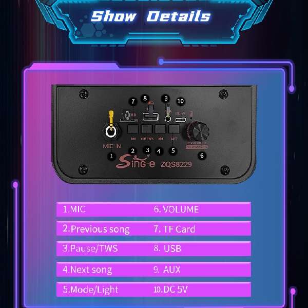 8 Dual Bluetooth RGB Karaoke Speaker With Mic, Remote And Bass Boost 20W