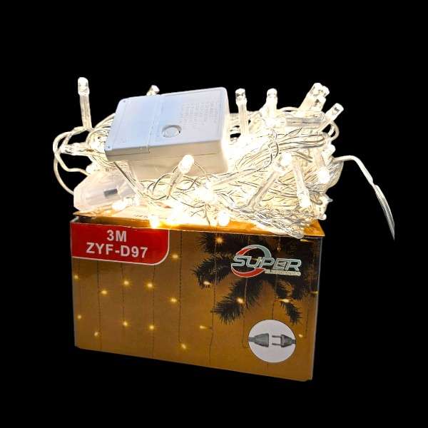ZYF-D97 Warm White LED Clear Cable Fairy Curtain Light With Tail Plug Extension Across 3m × 70cm...