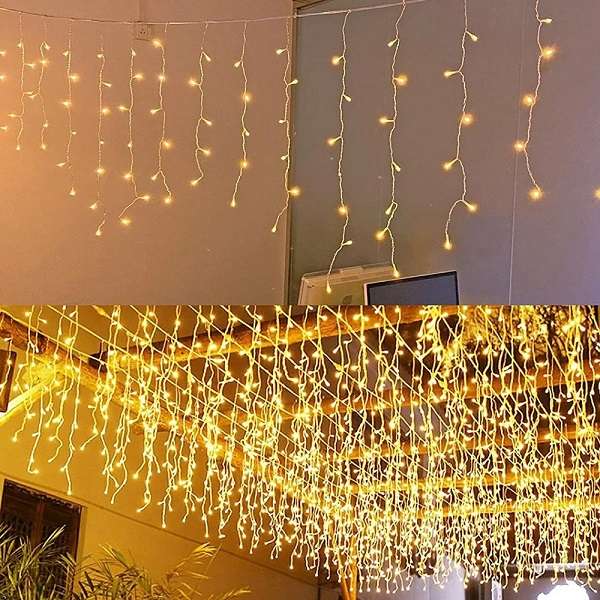 ZYF-D97 Warm White LED Clear Cable Fairy Curtain Light With Tail Plug Extension Across 3m × 70cm...