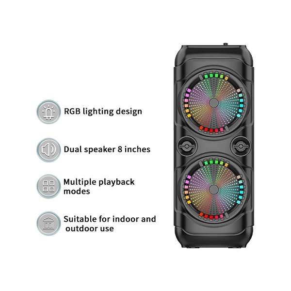 8 Dual Bluetooth RGB Karaoke Speaker With Mic, Remote And Bass Boost 20W