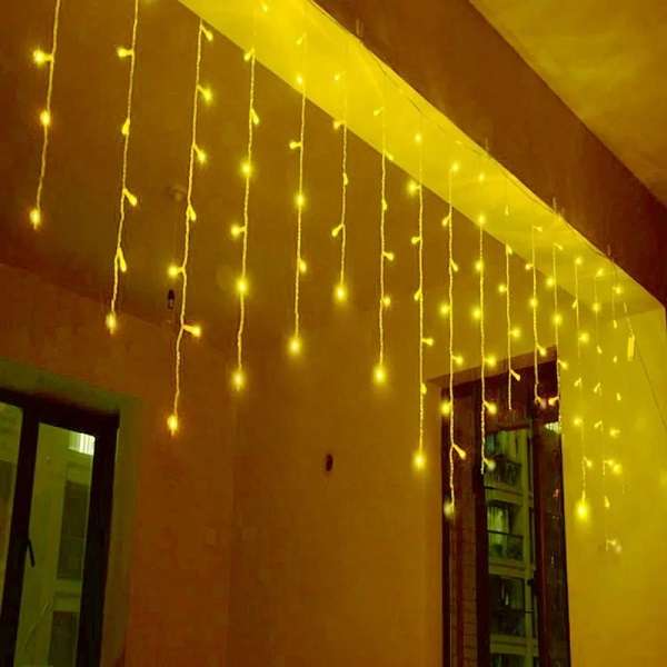 ZYF-D97 Warm White LED Clear Cable Fairy Curtain Light With Tail Plug Extension Across 3m × 70cm...