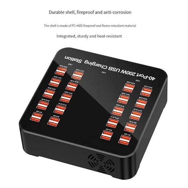 XF00084 220V 40 Port USB Charger 200W With Static Single Fan Automatic Heat Dissipation 2.4A/1A