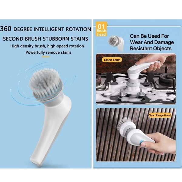 XM280 Rechargeable Handheld Electric Cleaning Brush With 3 Cleaning Heads