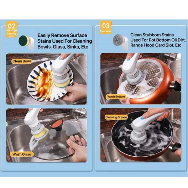 XM280 Rechargeable Handheld Electric Cleaning Brush With 3 Cleaning Heads