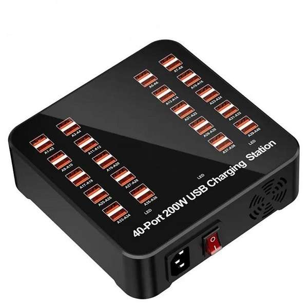 XF00084 220V 40 Port USB Charger 200W With Static Single Fan Automatic Heat Dissipation 2.4A/1A
