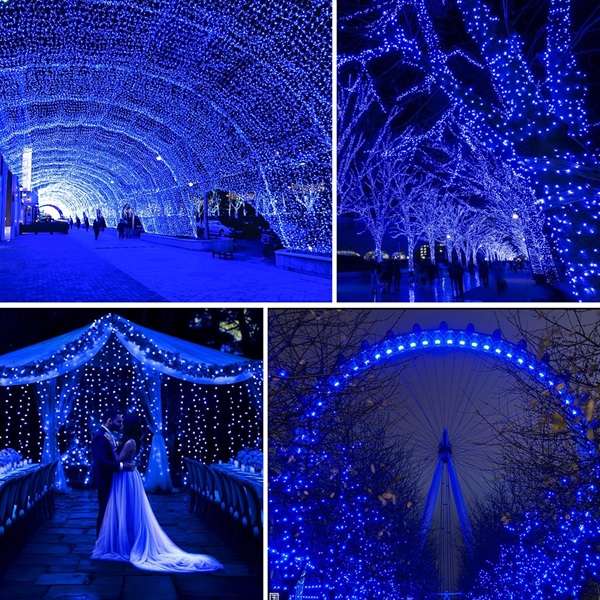 ZYF-D204 100M Blue 9V String Fairy Light on White Cable With 8 Modes