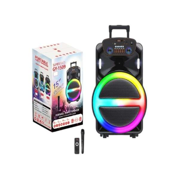 GY-1509 15-Inch Portable Bluetooth Karaoke Speaker with Wireless Microphone