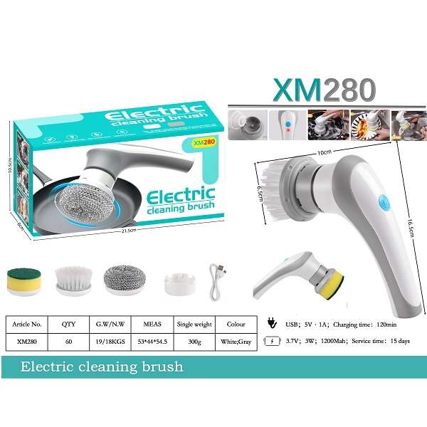 XM280 Rechargeable Handheld Electric Cleaning Brush With 3 Cleaning Heads
