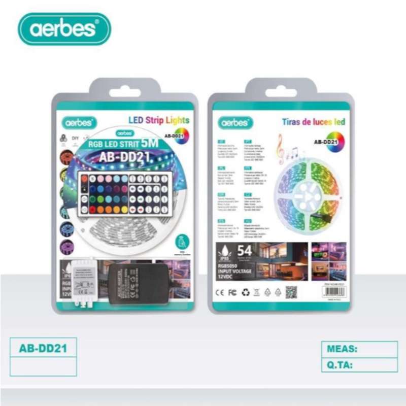 Aerbes AB-DD21 5M LED Strip Light 12V 5050RGB 220V With Remote Control