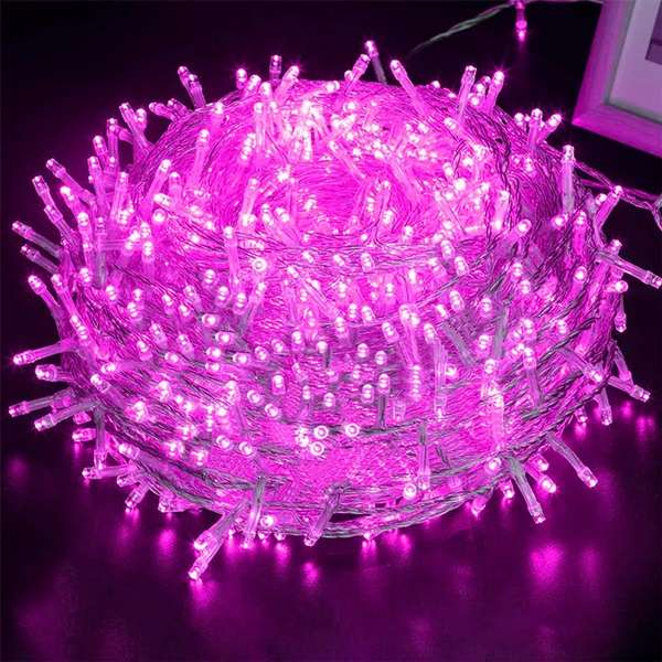 ZYF-D205 100M Pink 9V Fairy Light On White Cable With 8 Modes