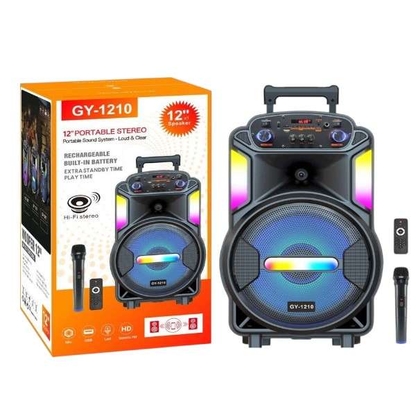 GY-1210 12" Portable Stereo Karaoke Speaker with Single Microphone 60W