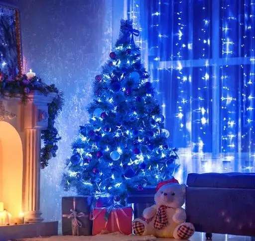 ZYF-D204 100M Blue 9V String Fairy Light on White Cable With 8 Modes