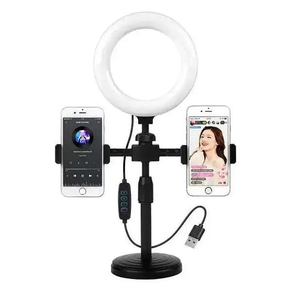 PM-193 Live Desktop Ring Light With 2 Phone  Holders