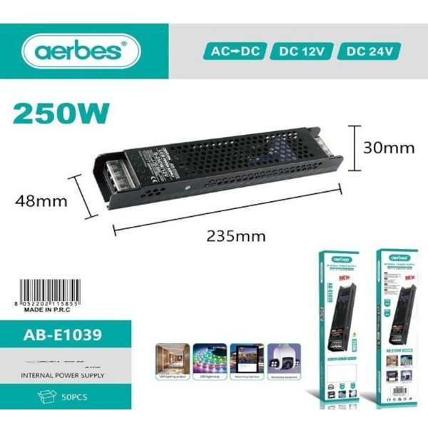 Aerbes AB-E1039 12V 250W Internal Power Supply 20A