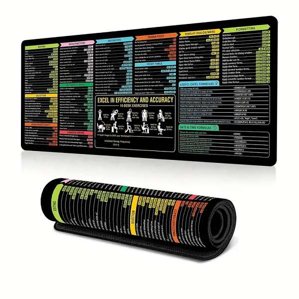 90cm x 40cm x 3mm Excel Shortcuts Anti-slip Mouse Pad