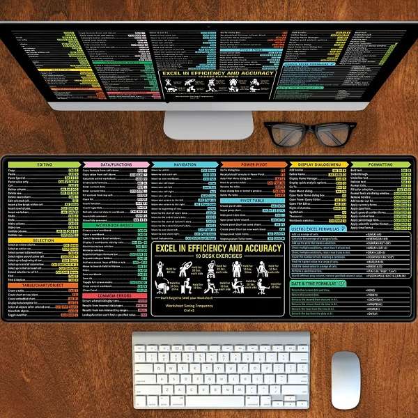 90cm x 40cm x 3mm Excel Shortcuts Anti-slip Mouse Pad