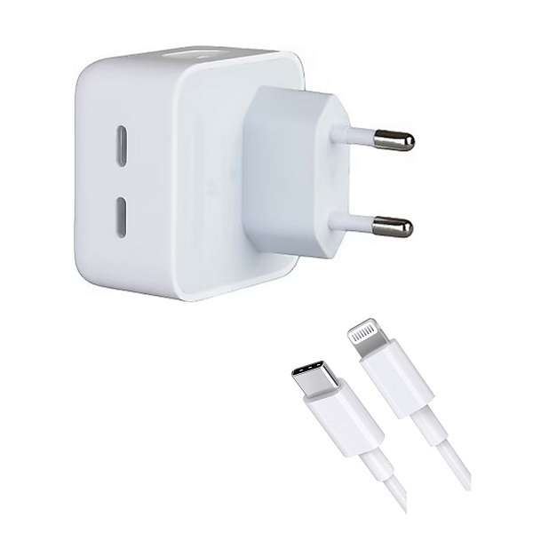 Dual PD Wall Adapter 50W With Type C to Lightning Cable