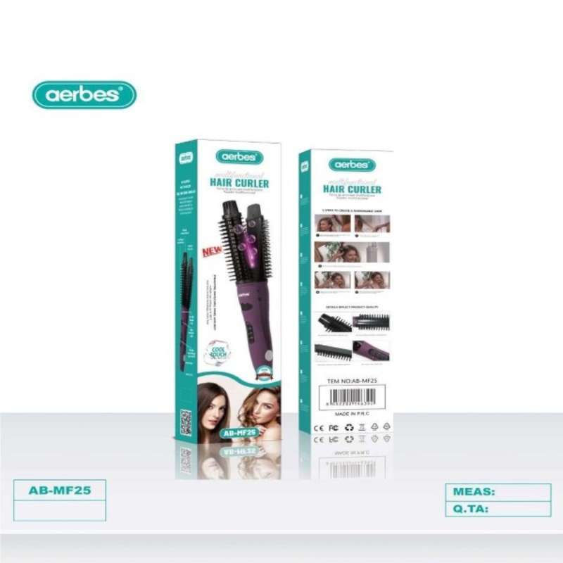 Aerbes AB-MF25 Hair Curler Iron Brush Heated Ceramic Barrel Cool Touch Ionic Bristles Ceramic Fla...
