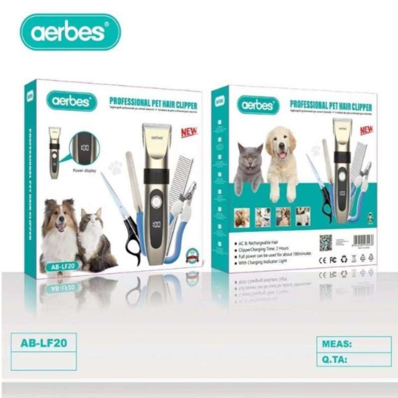 Aerbes AB-LF20 Rechargeable Pet Hair Clippers with Digital Display Scissors, Nail File, Comb and ...