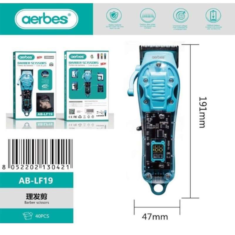 Aerbes AB-LF19 Transparent Rechargeable  Electric Barber Hair Trimmer 1200mah Battery With Digita...