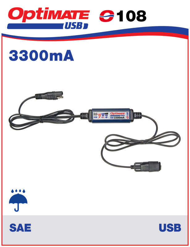 Optimate 3300MA USB CHARGER WITH BATTERY AUOT PROTECT OFF, WEATHERPROOF, SAE, IN & OUT CABLES