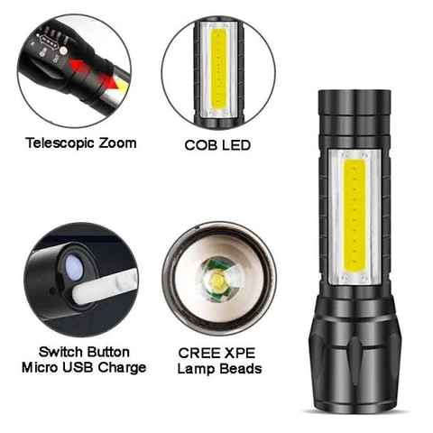 X-BAL G Rechargeable Torch Adjustable Zoom In Out USB Tactical Flashlight (SMALL)