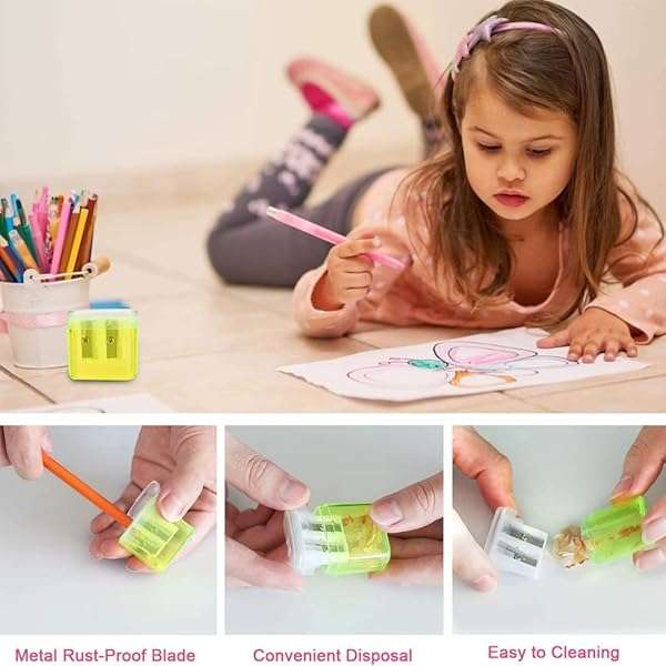 2 Hole Sharpeners Handheld Pencil Sharpener with Lid for Kids and Adults School Office Home 5 Pac...