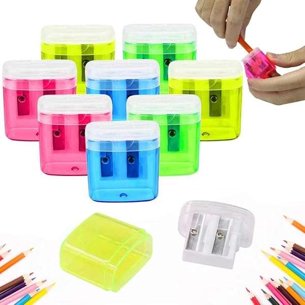 2 Hole Sharpeners Handheld Pencil Sharpener with Lid for Kids and Adults School Office Home 5 Pac...