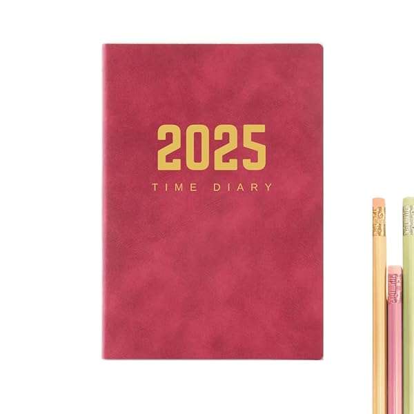 A5 2025 Time Diary Dated Hardcover Faux Leather Daily Journal Planner with 365 Pages 100 GSM Thic...