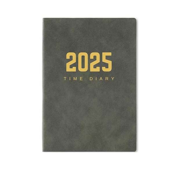 A5 2025 Time Diary Dated Hardcover Faux Leather Daily Journal Planner with 365 Pages 100 GSM Thic...